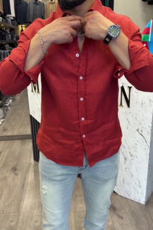 Classic Textured Spread Collar Roll-Up Sleeves Casual Shirt