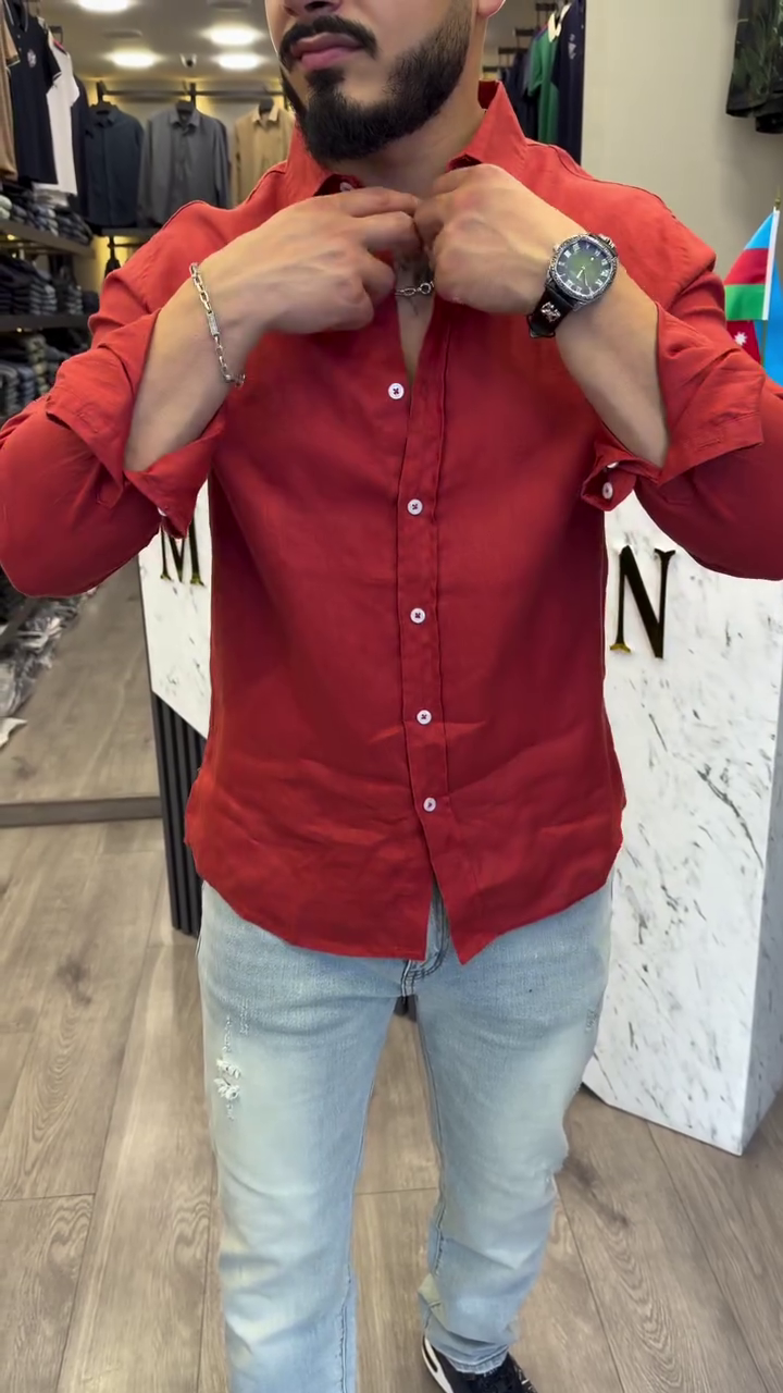 Classic Textured Spread Collar Roll-Up Sleeves Casual Shirt