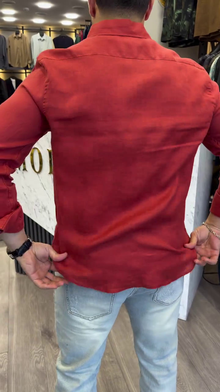 Classic Textured Spread Collar Roll-Up Sleeves Casual Shirt - Image 5