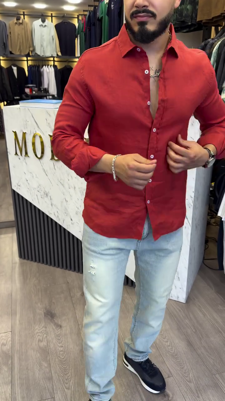 Classic Textured Spread Collar Roll-Up Sleeves Casual Shirt - Image 4