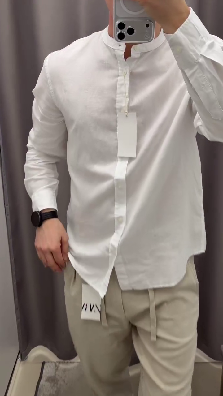 Men Solid Mandarin Collar Pure Cotton Casual Shirt - Image 10