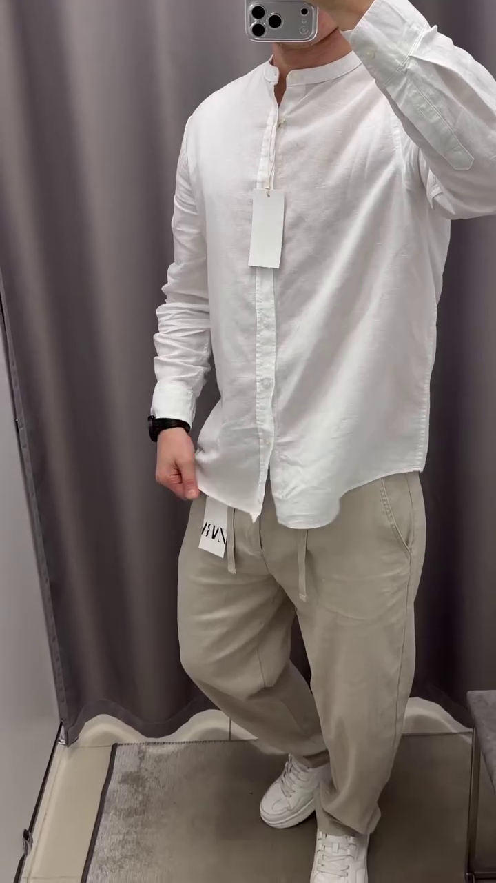 Men Solid Mandarin Collar Pure Cotton Casual Shirt - Image 8
