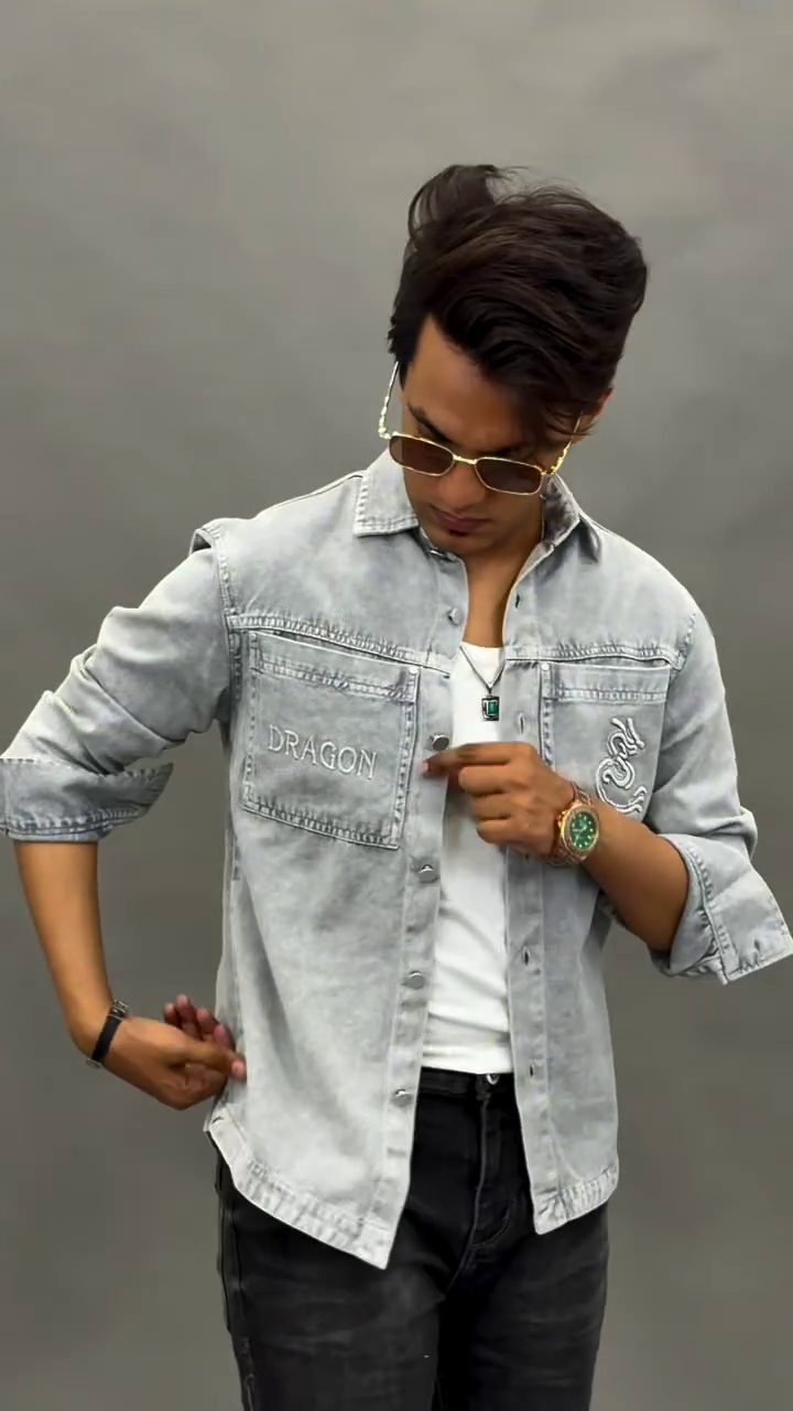 Men Grey Slim Fit Faded Denim Casual Shirt - Image 11
