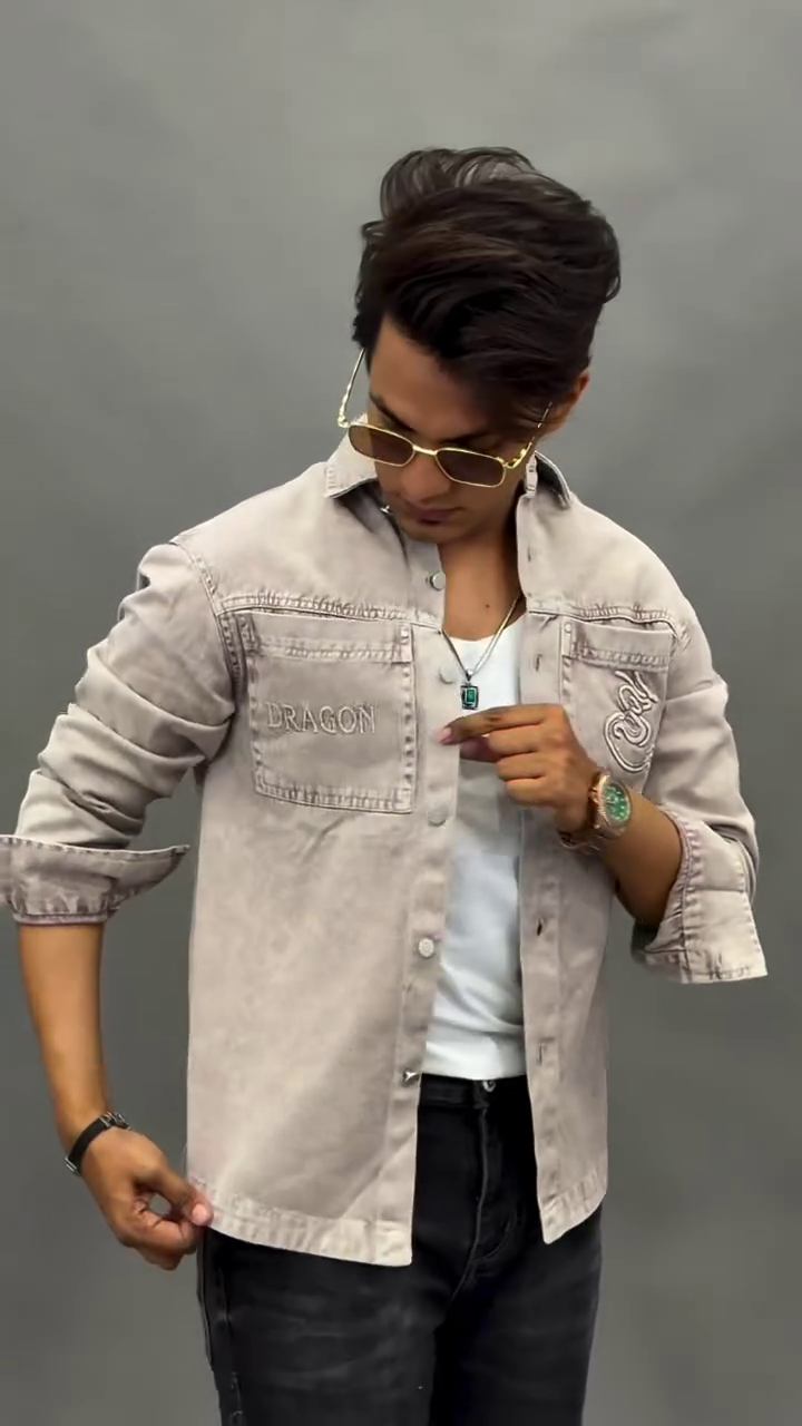 Men Grey Slim Fit Faded Denim Casual Shirt - Image 6