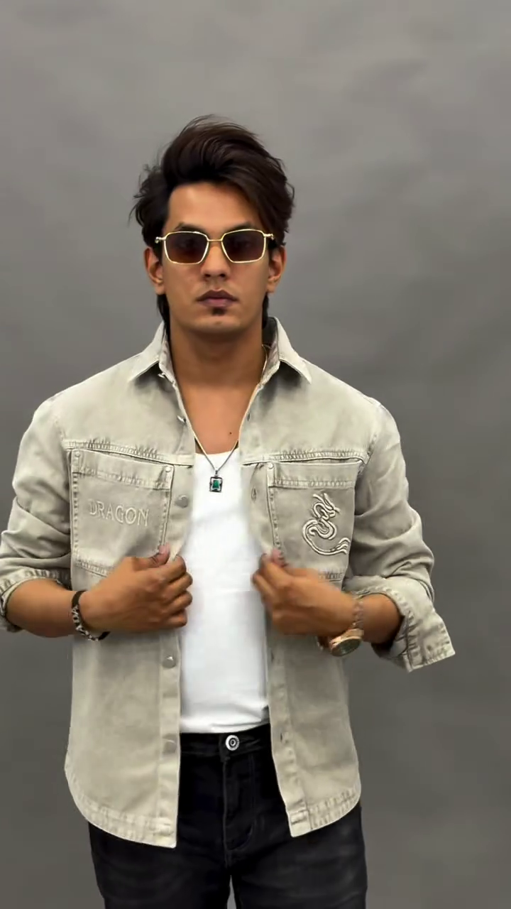 Men Grey Slim Fit Faded Denim Casual Shirt - Image 3