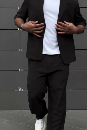 Black Notched Lapel Single Breasted Formal Blazer