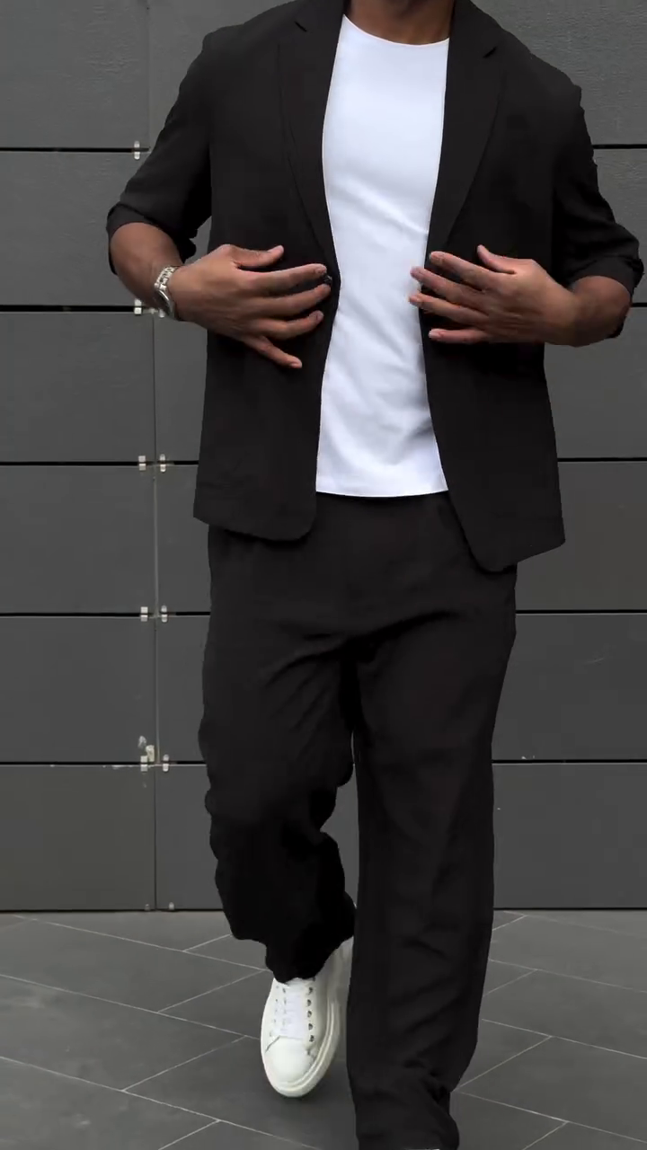 Black Notched Lapel Single Breasted Formal Blazer