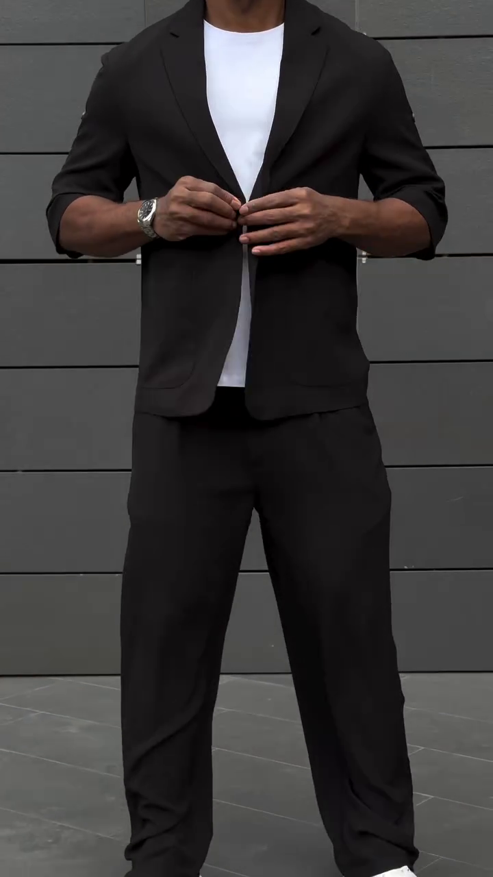 Black Notched Lapel Single Breasted Formal Blazer - Image 7