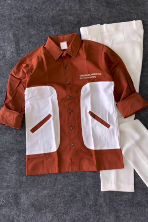 Men Rust Orange Slim Fit Casual Shirt