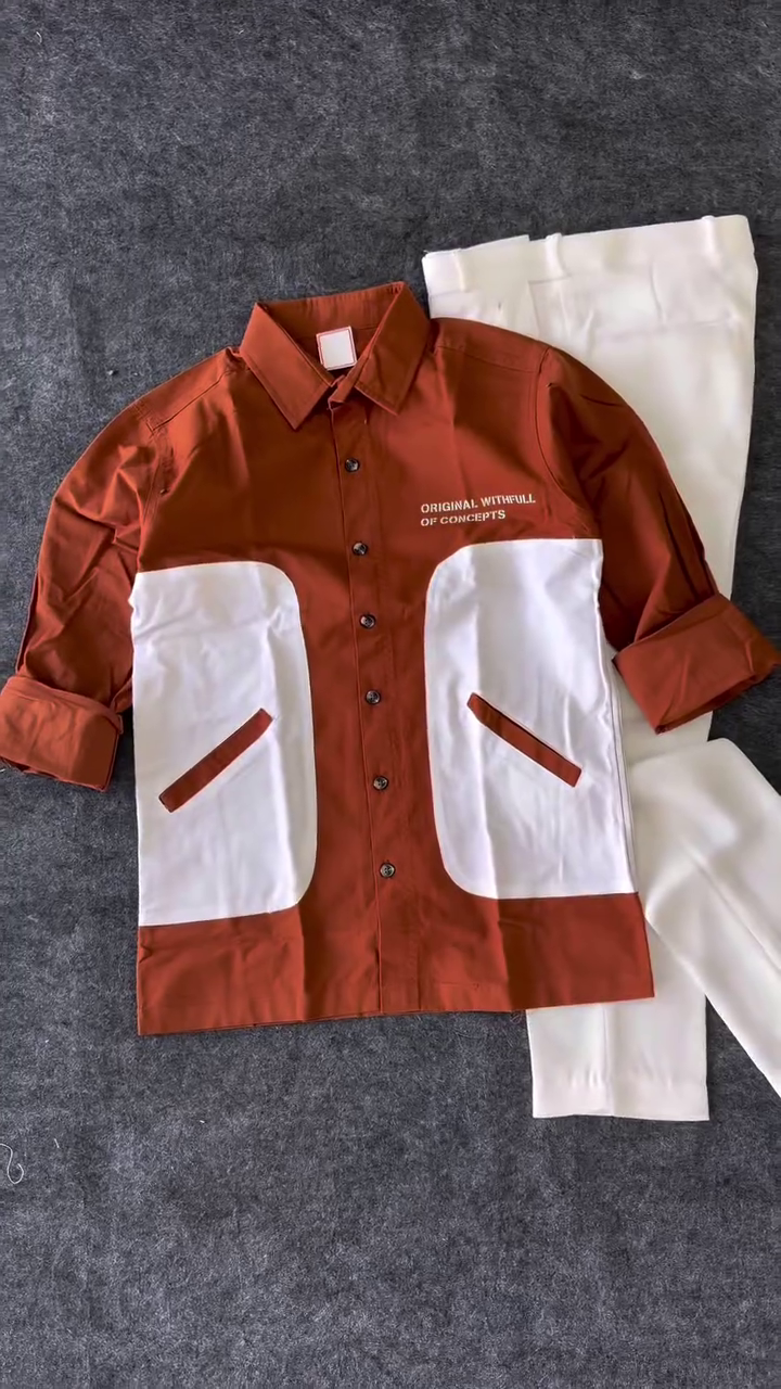 Men Rust Orange Slim Fit Casual Shirt