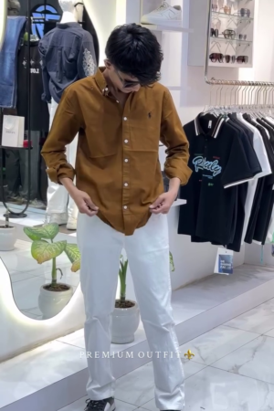 Tailored Fit Button-Down Collar Corduroy Pure Cotton Casual Shirt