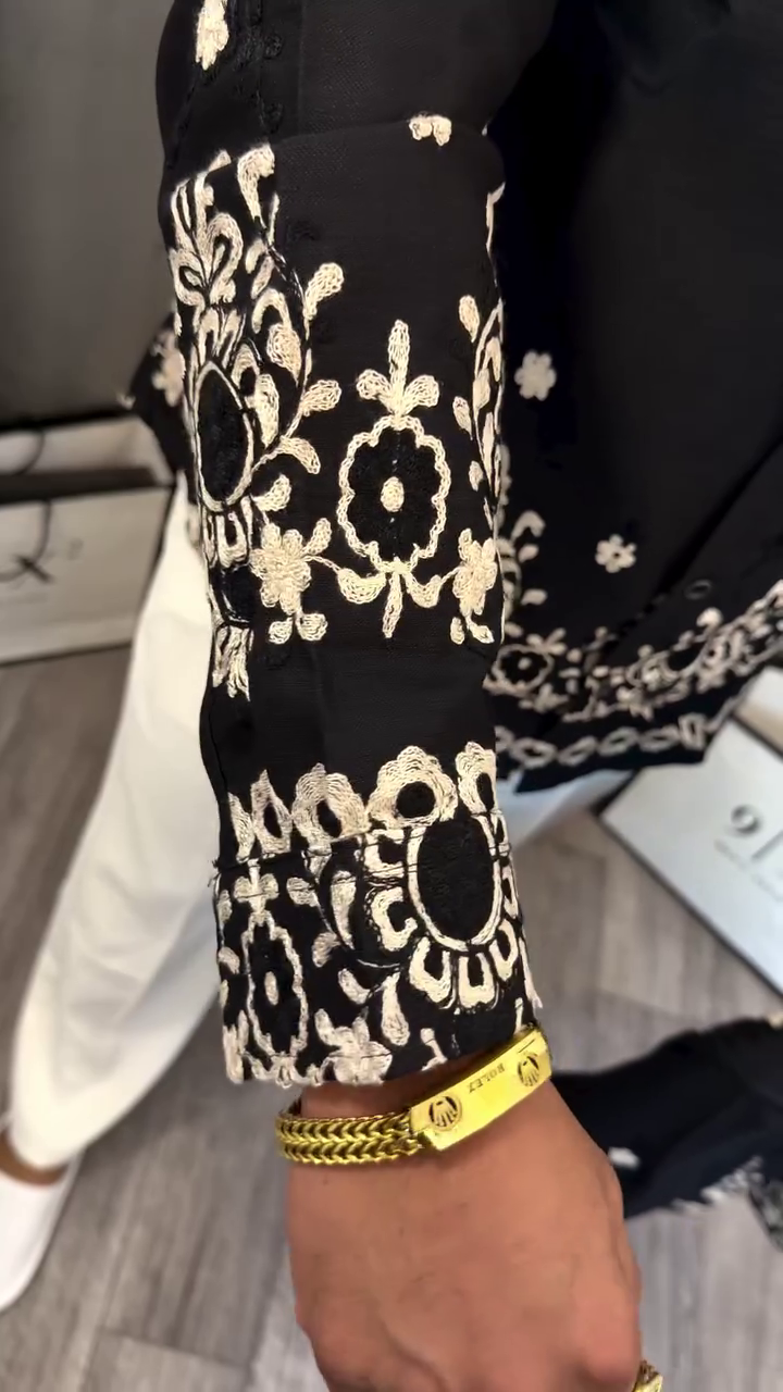 Pure Cotton Floral Embroidered Opaque Party Shirt - Image 5