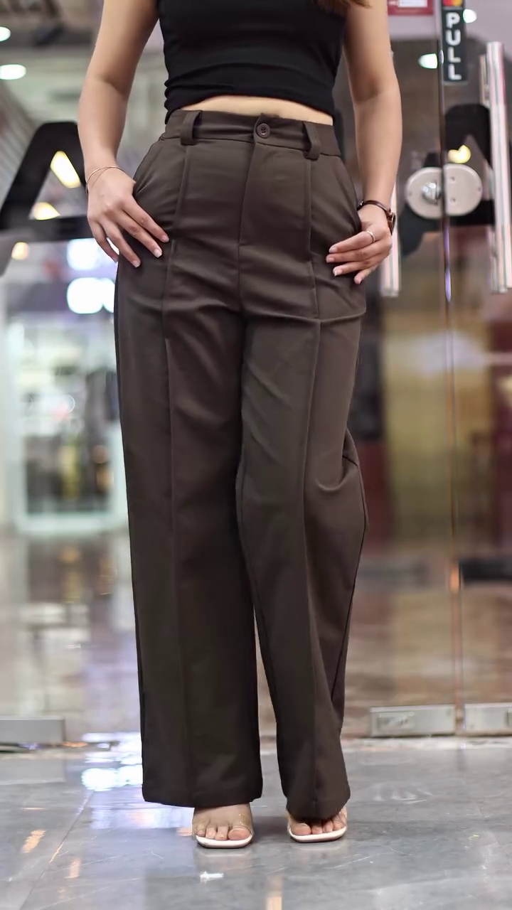 Women Solid Pleated Mid-Rise Regular Trousers - Image 6