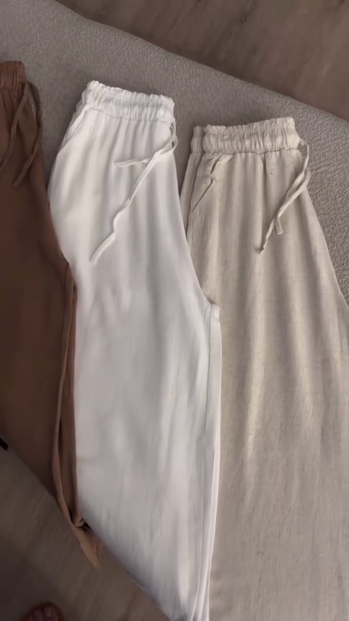 Women Relaxed Straight Leg Regular Fit Mid Rise Casual Linen Trousers