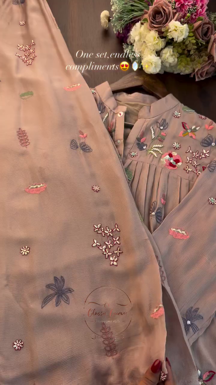 Women Floral Embroidered Panelled Thread Work Kurta with Trousers & With Dupatta - Image 10