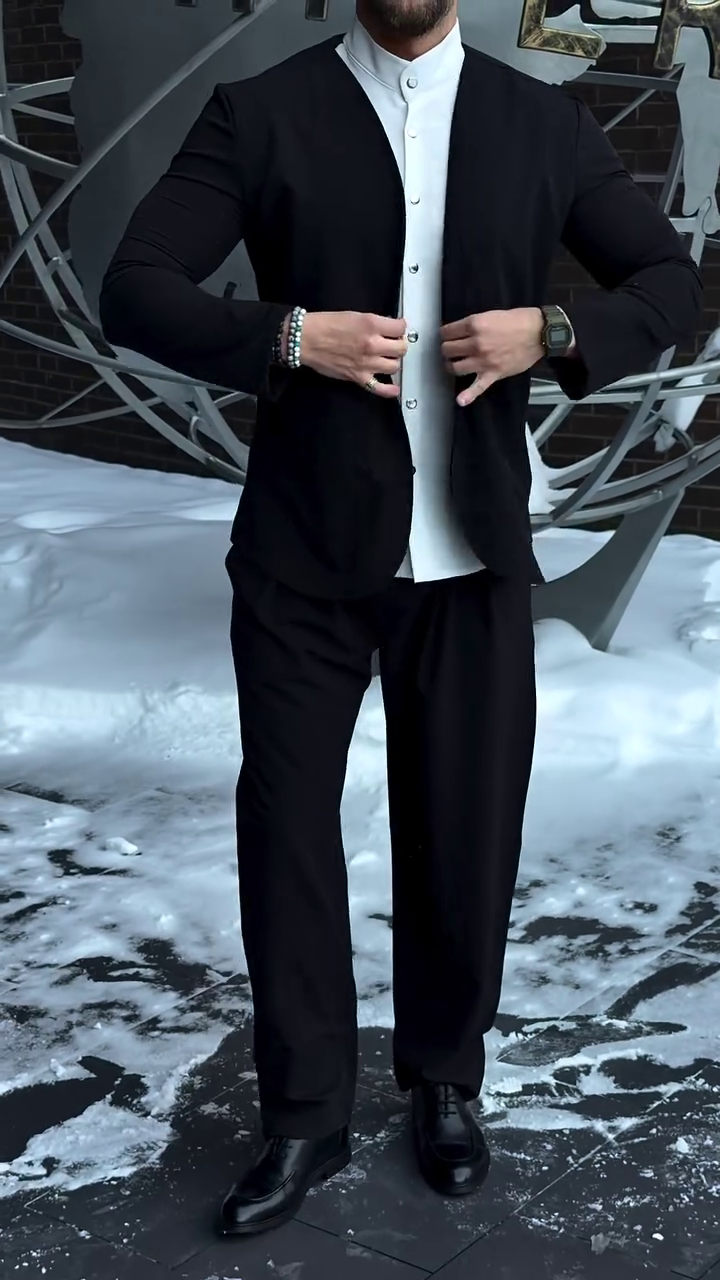 Mens Stand Collar One Button Korean Style Solid Casual Blazer Coat - Image 6