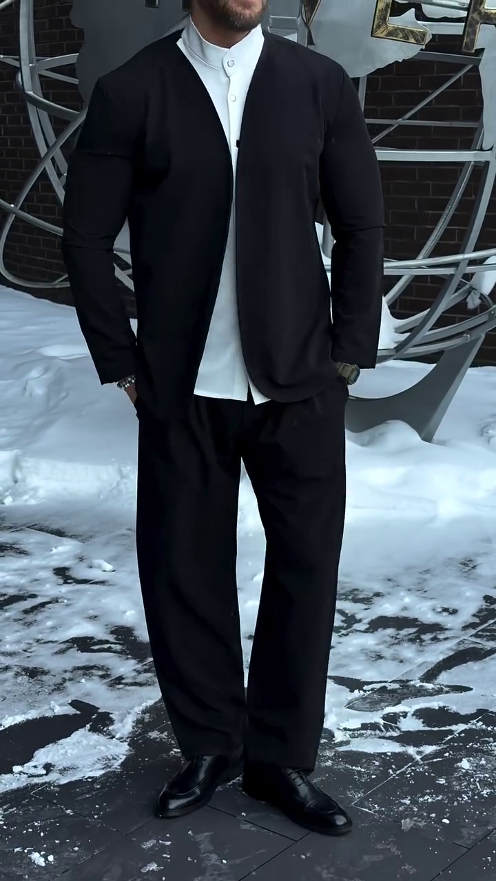Mens Stand Collar One Button Korean Style Solid Casual Blazer Coat - Image 5
