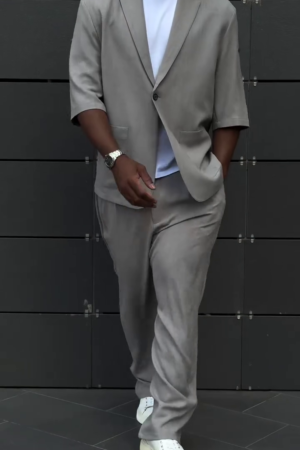 Men Grey Lightweight Smart Casual Co-ord Set
