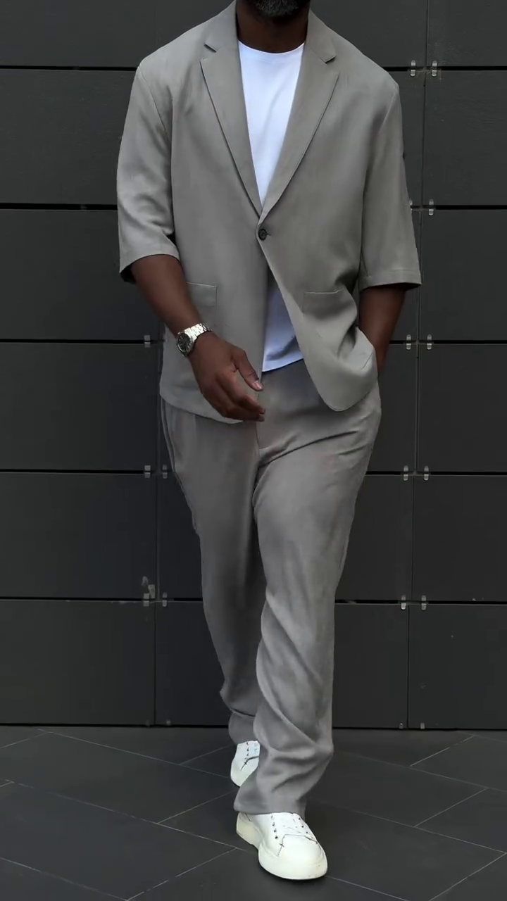Men Grey Lightweight Smart Casual Co-ord Set