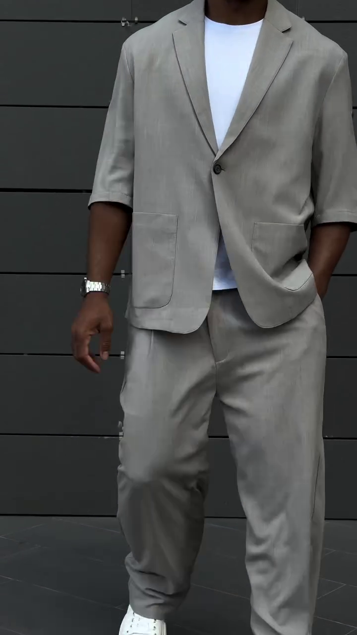 Men Grey Lightweight Smart Casual Co-ord Set - Image 6