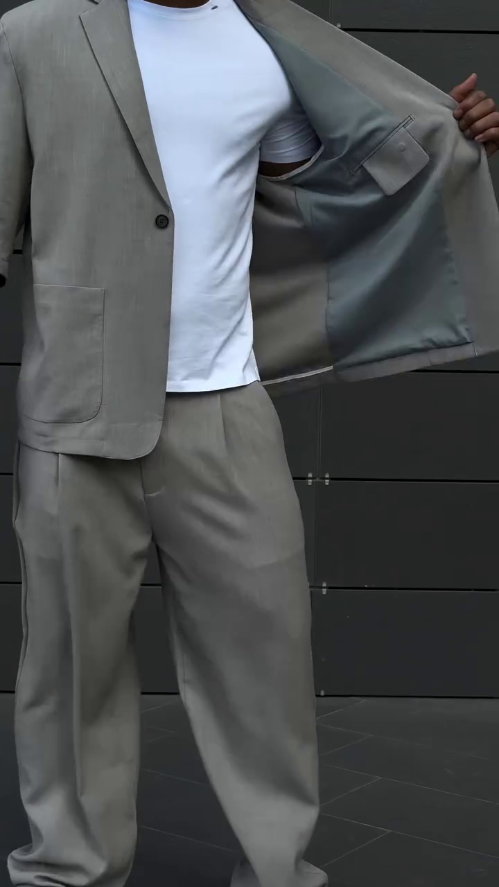 Men Grey Lightweight Smart Casual Co-ord Set - Image 5