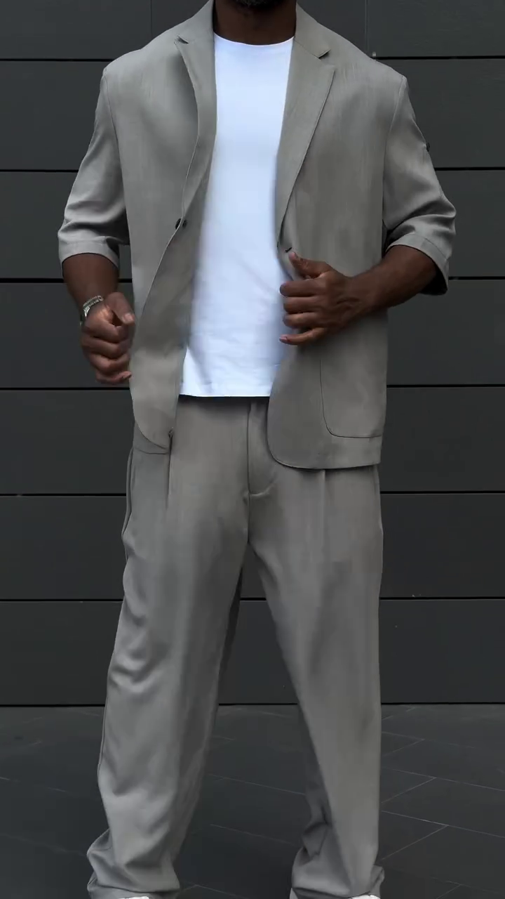 Men Grey Lightweight Smart Casual Co-ord Set - Image 3