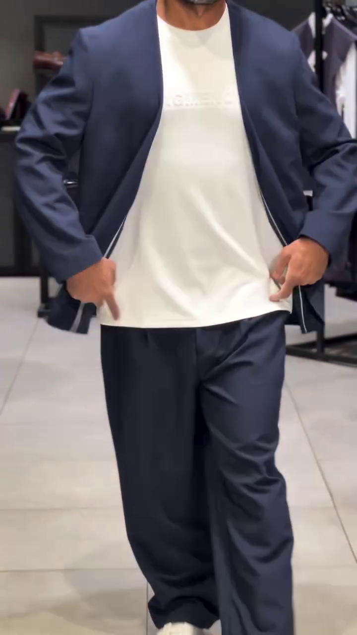 Navy Blue Single-Breasted Smart Casual Blazer