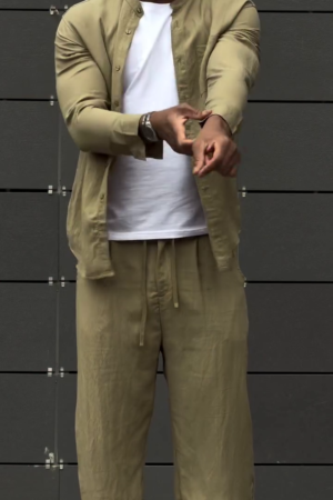 Solid Pure Linen Airport Look Co-Ord Set